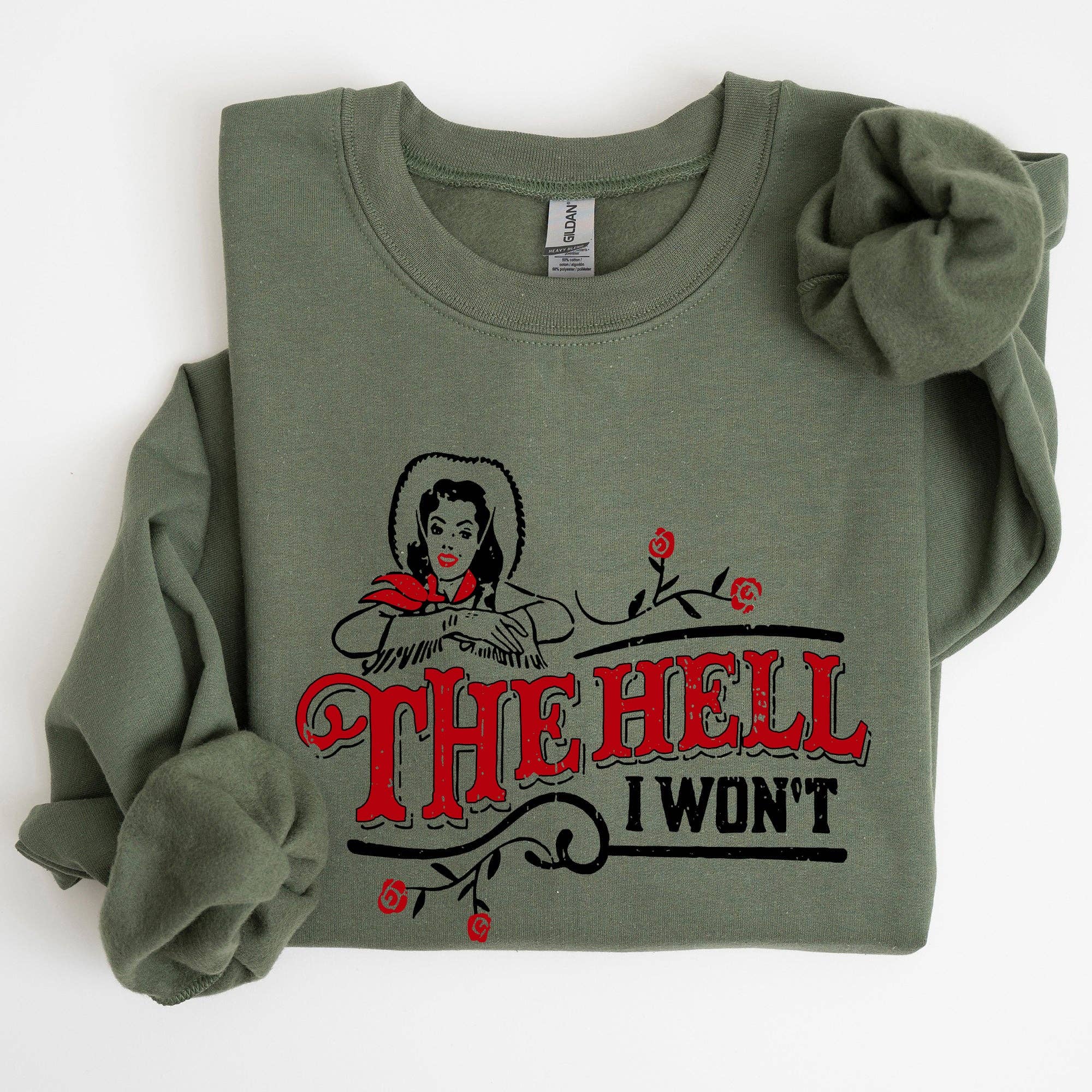 Refinery Number One LLC – wholesale Sweatshirt med tryck - Dam – The Hell I Will Not, Sassy Cowgirl, Cowboy Roses, Tröja3