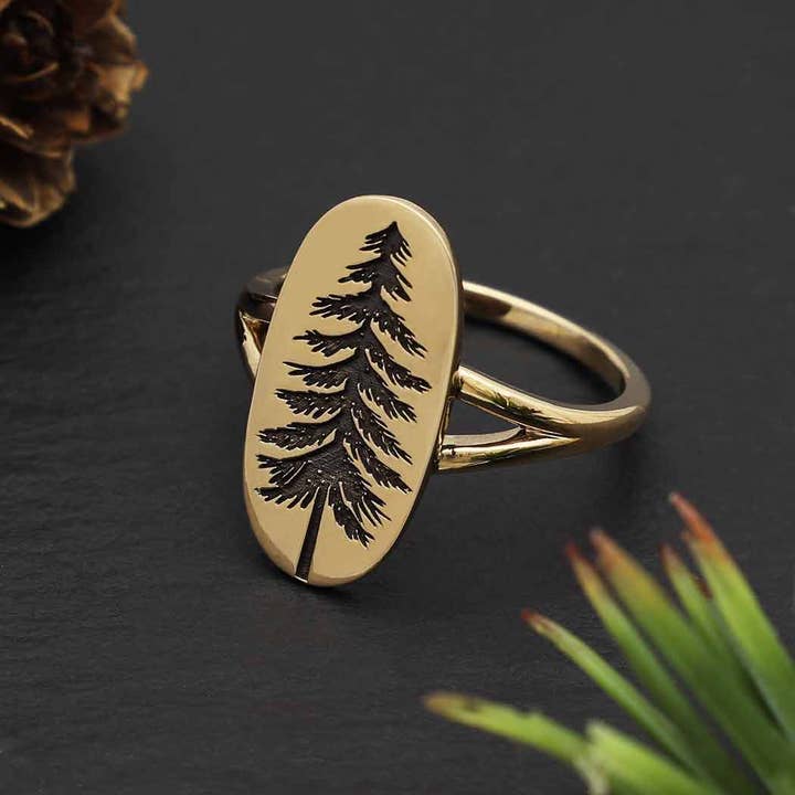 Nina Designs - Wholesale Cocktail/Statement Ring - Sterling Silver or Bronze Etched Pine Tree Ring1