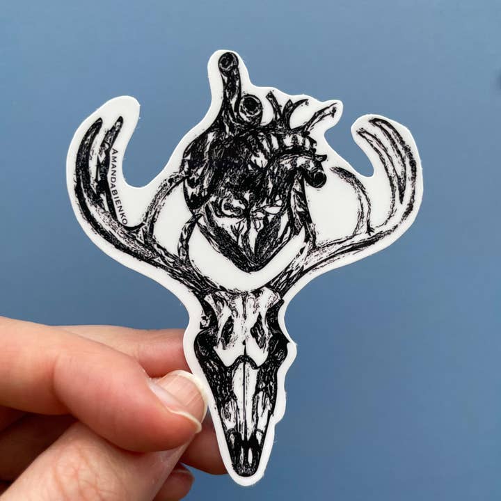 A.J.B- art goodies – wholesale Sticker – Goth/Pagan Vibe Deer Anatomy Skull & Heart Sticker/Magnet