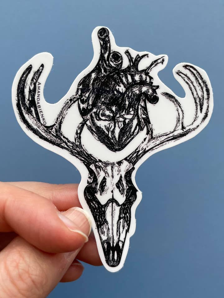 Goth/Pagan Vibe Deer Anatomy Skull & Heart Sticker/Magnet for wholesale by A.J.B- art goodies