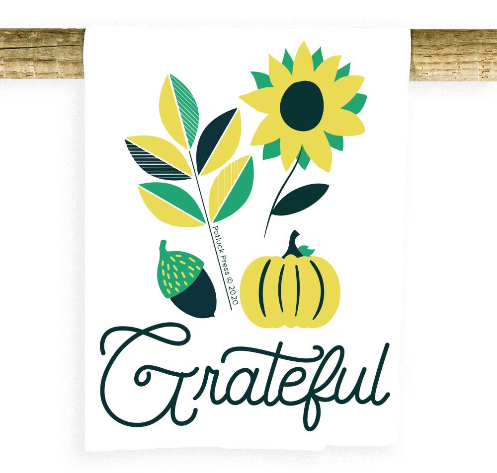 Potluck Press - Wholesale Tea Towel - Grateful Autumn Flora Towel0