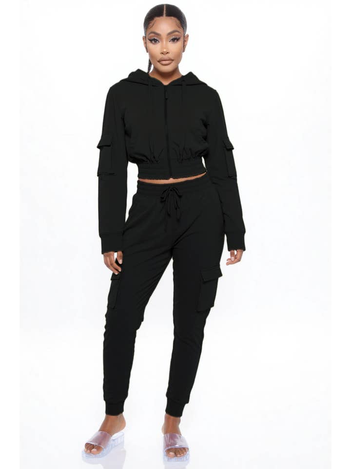 5besties inc - Wholesale Lounge Set - Women's - MULTI POCKET DETAIL HOODIES AND JOGGER SET