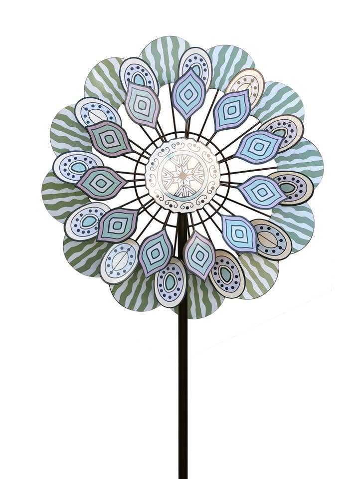 Colorful Metal Kinetic Abstract Petals Wind Spinner Stake for wholesale by Continental Art Center