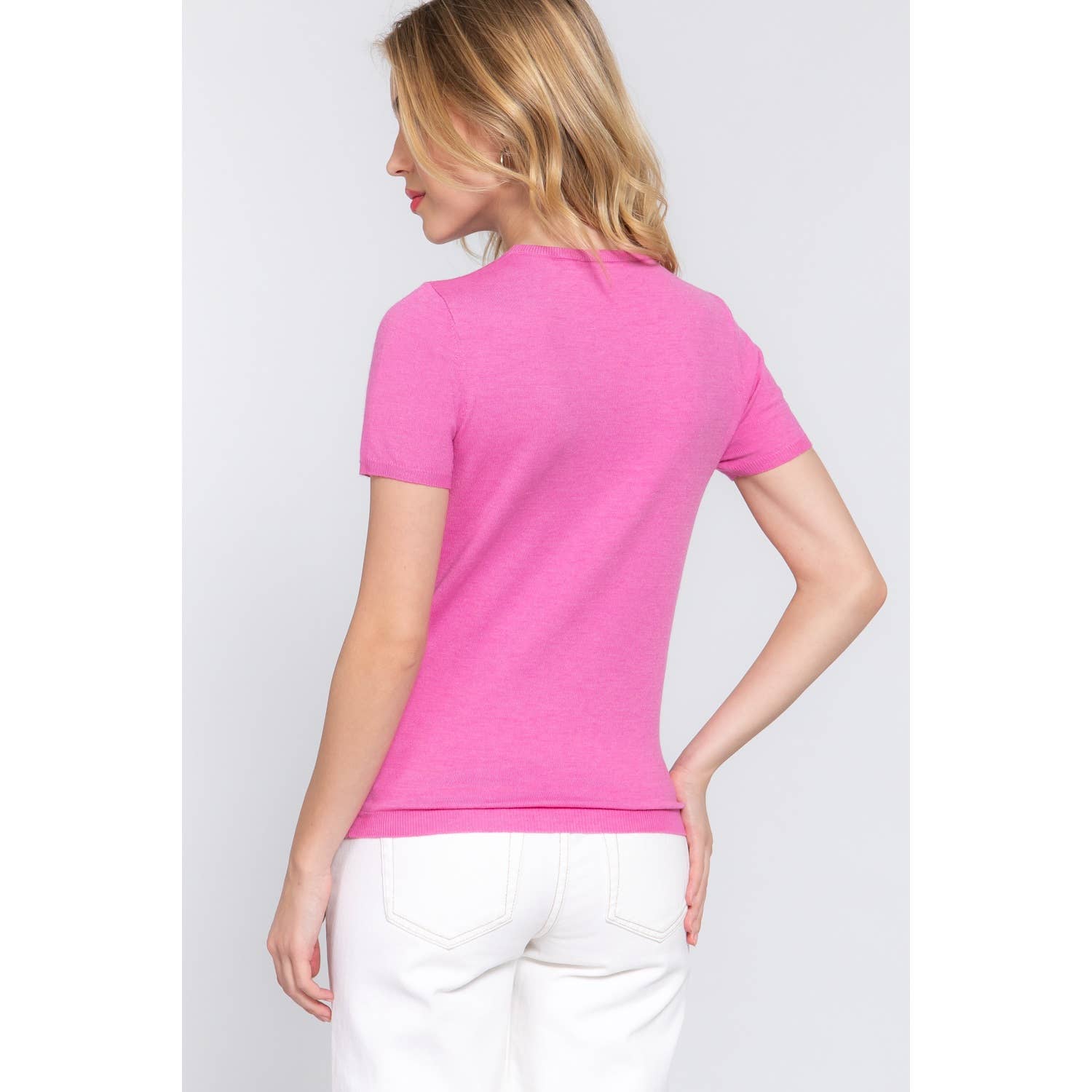 Apolline - Wholesale Knit Sweater - Women's - SHORT SLV ROUND NECK BASIC SPRING SWEATER19