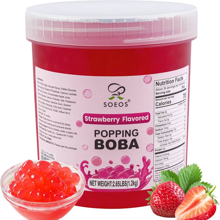 Soeos Strawberry Popping Boba Pearls, 2.65 LBS (1.25 Kg) for wholesale by soeos