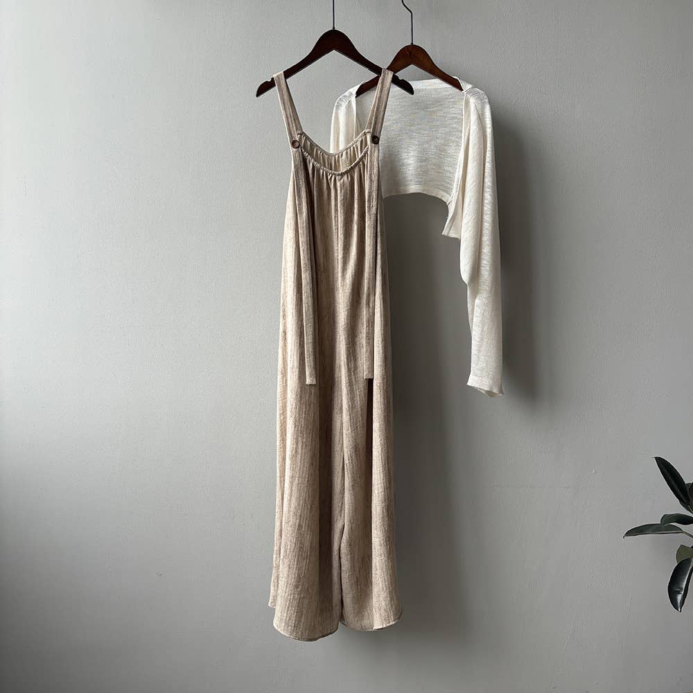 beige Slouchy overalls with 4% linen blend for wholesale on Faire10