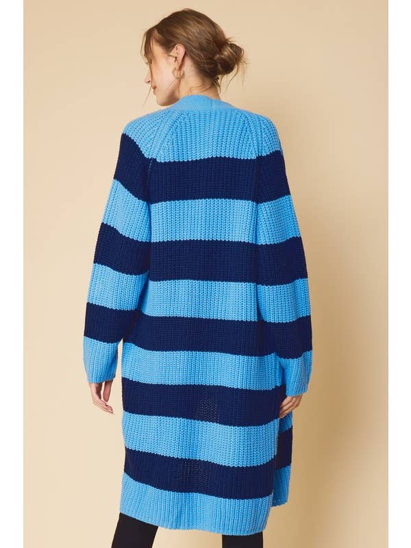 Peace Love Line - Wholesale Cardigan - Women's - STRIPED MIDI SWEATER CARDIGAN15