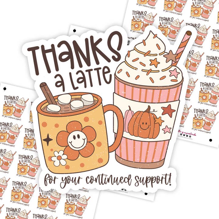 Thanks A Latte, Business Branding, Small Shop Stickers , Sticker #: S0636, Ready To Ship for wholesale by LLB Designs Studio