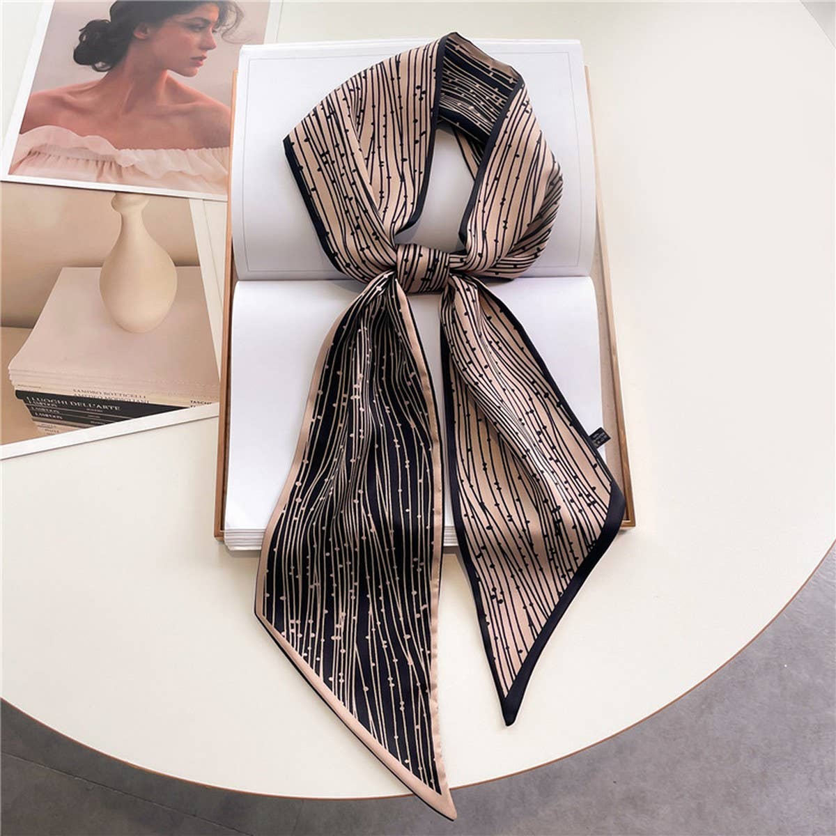 ACCITY - Wholesale Head Scarf - Women's - FASHIONABLE DOUBLE-LAYER RIBBON ANGLED HEAD SCARF_CWASC151525