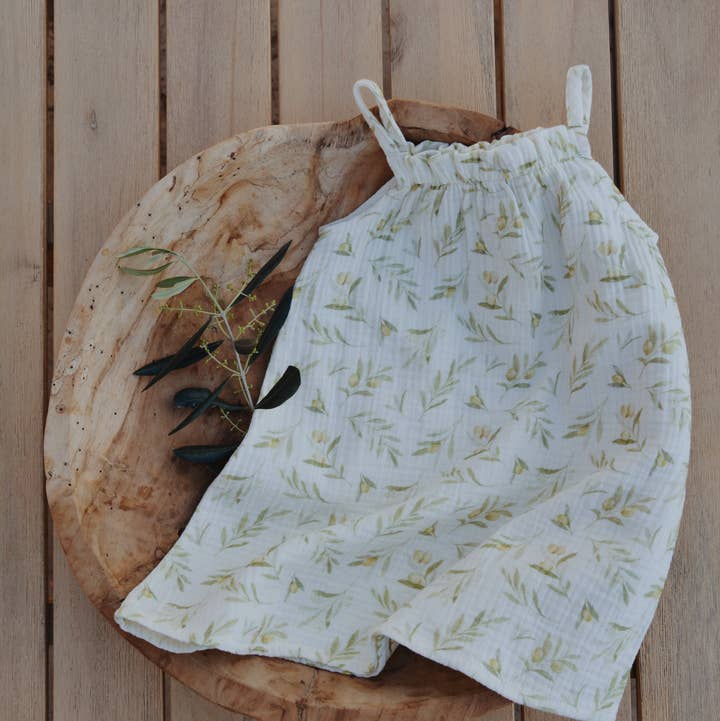 Baby / Kids Summer Olive Pattern Dress 100% Cotton Muslin for wholesale by Eli & Nev (we cover U.S. import duties)