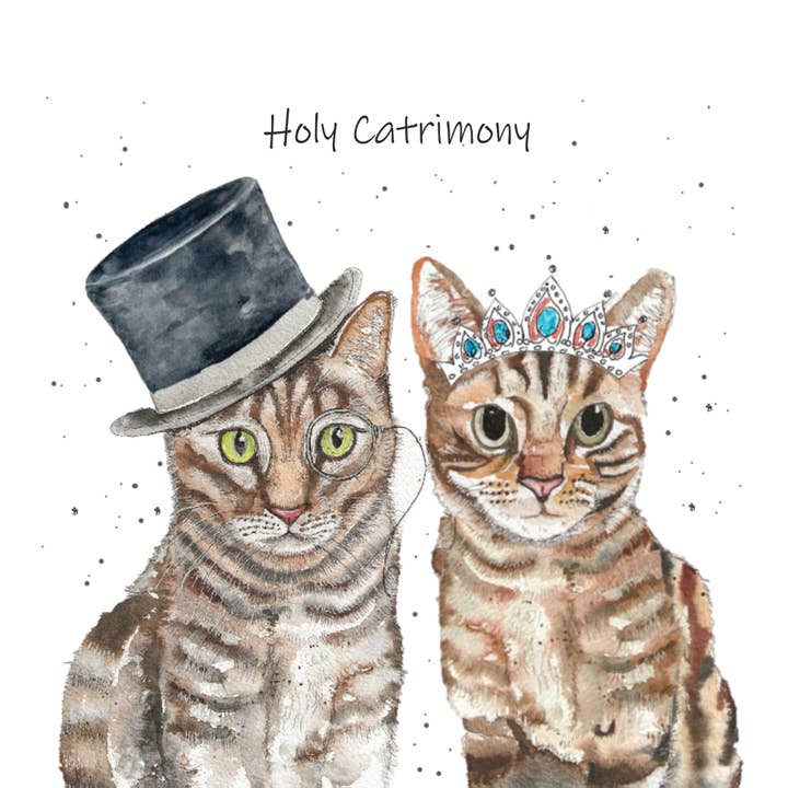 "Holy Catrimony" Cats wedding card for wholesale by Animoo Art