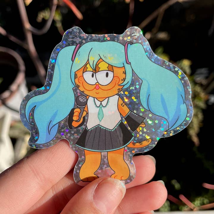 Garfield Miku holografisk glitter klistermærke for engroshandel hos PineappleSh8ks