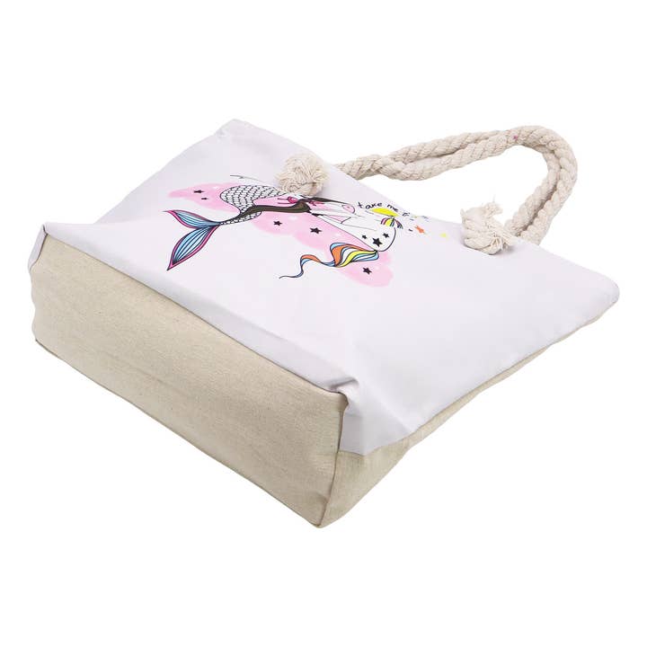 Cap Zone – wholesale Tote bag – Women's – Unicorn And Mermaid Zippered Canvas Tote Bag7