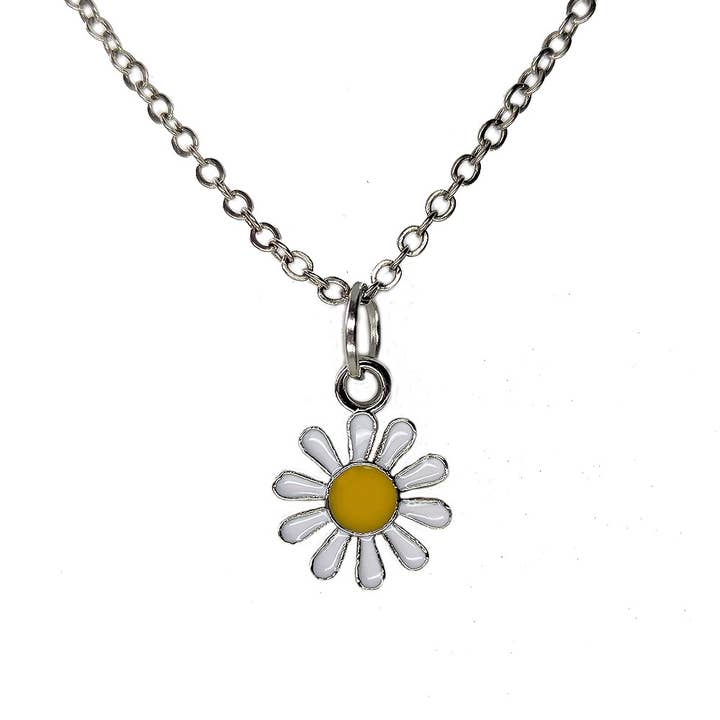 Collier Fleur Marguerite en Émail Blanc et Jaune pour la vente par Stylish Jewelry Supply