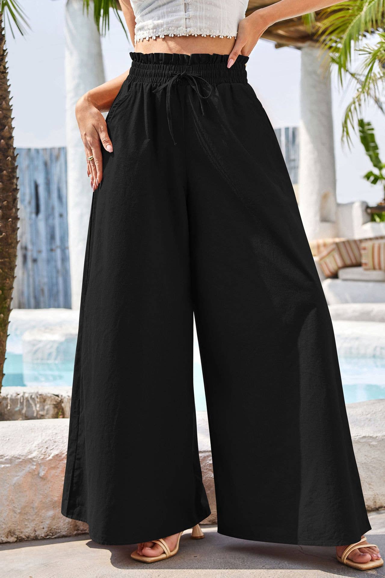 Lily Clothing - Wholesale Pants - Women's - High waist comfort cotton hemp wide leg culottes0