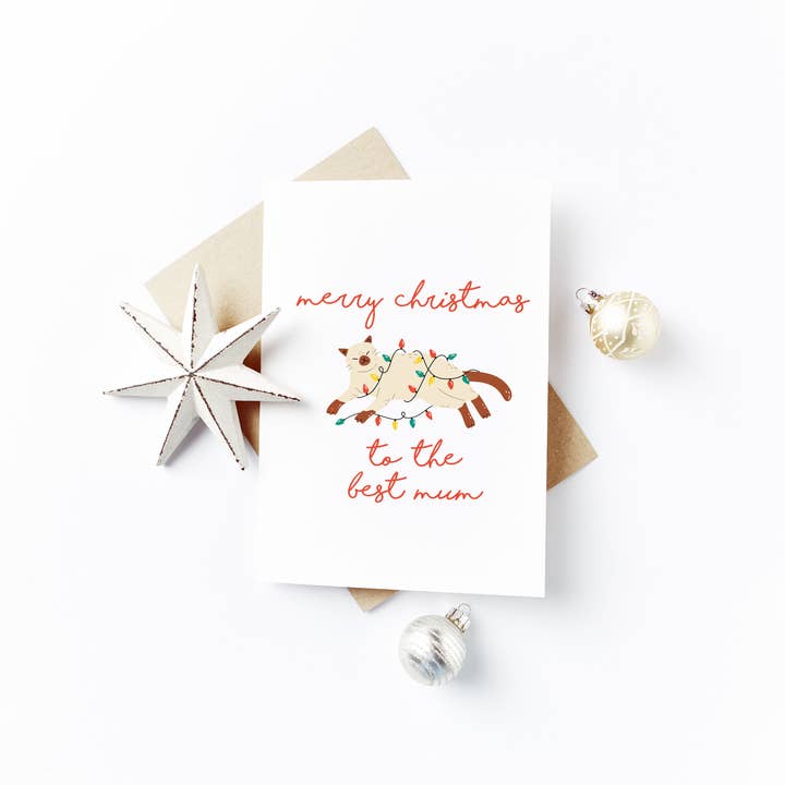 Merry Christmas Mum Card - Cat Crimbo Design for wholesale by Flash On A String Designs