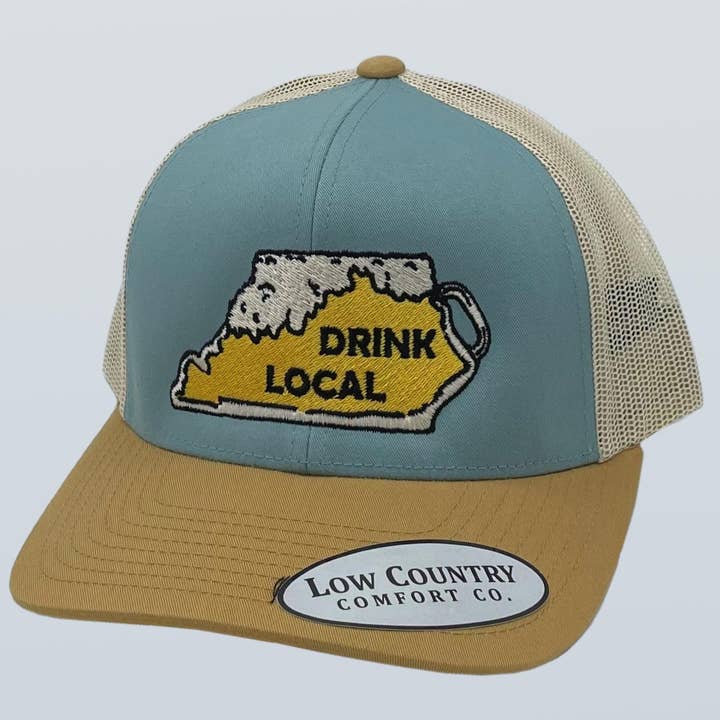 Kentucky Drink lokal røg blå/guld/beige hat for engroshandel hos Riverbed Threads