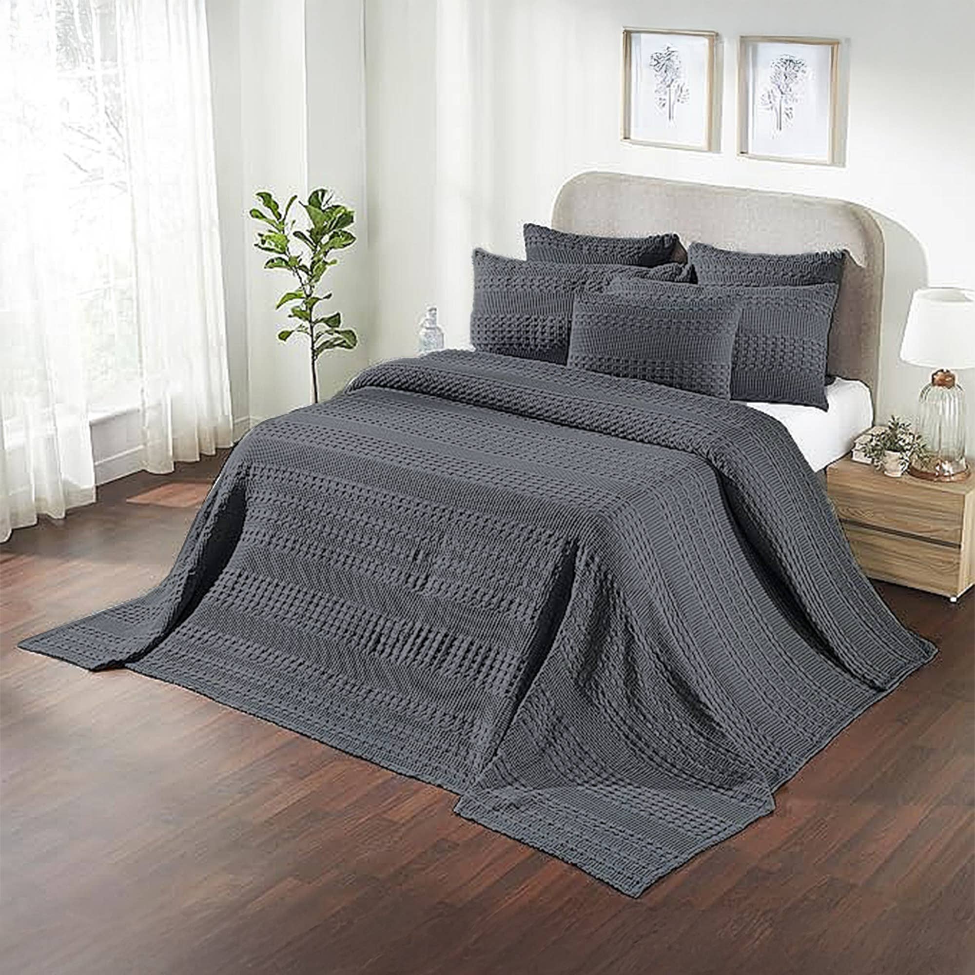 VHC Brands - Wholesale Bedding Blanket - VHC Brands Dark Grey Waffle Weave Queen Blanket 90x90 - 100% Cotton, Lightweight Cover for Bed & Sofa3