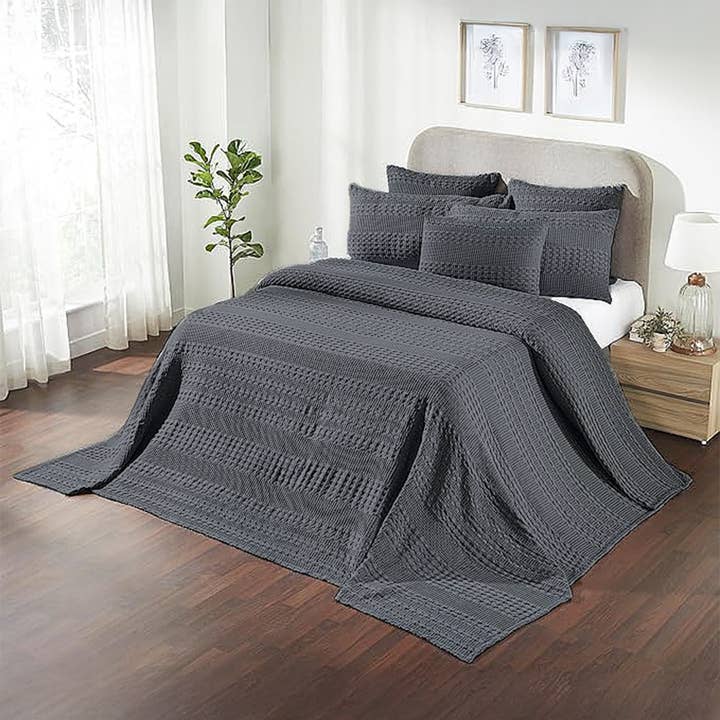VHC Brands - Wholesale Bedding Blanket - VHC Brands Dark Grey Waffle Weave Queen Blanket 90x90 - 100% Cotton, Lightweight Cover for Bed & Sofa3