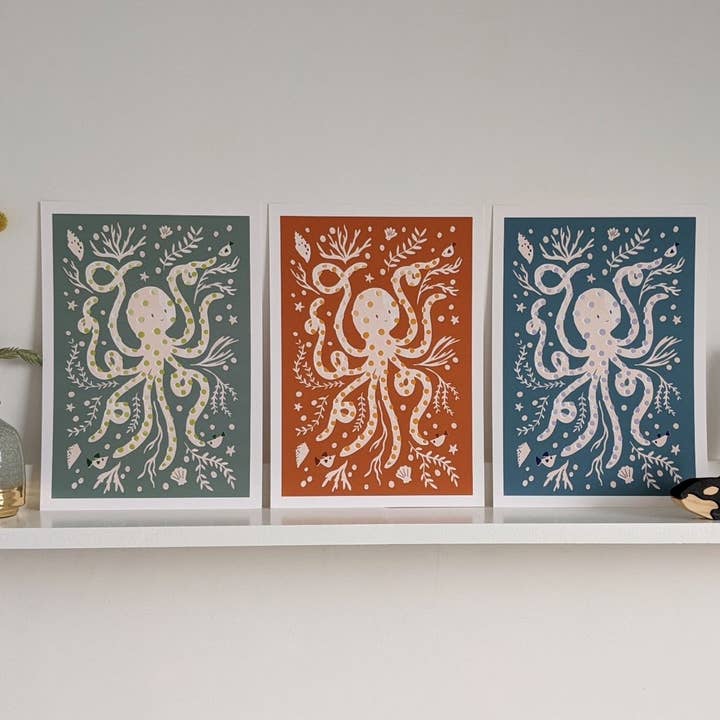 Slow Sunday - Wholesale Art Print - ‘Occy Octopus’ Friendly Sea Creature Fine Art Print For Children5