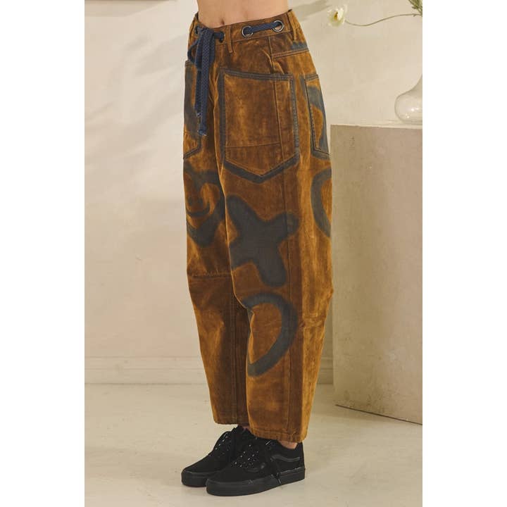 BROWN XO VINTAGE TIE WAIST VELVET SUEDE PANTS for wholesale on Faire6