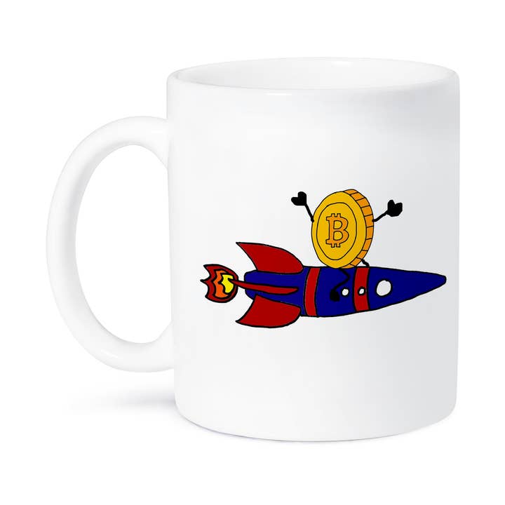 3dRose – wholesale Coffee mug – 3dRose, Funny Bitcoin Cryptocurrency on Rocket ship Money Investing Cartoon, Mug8