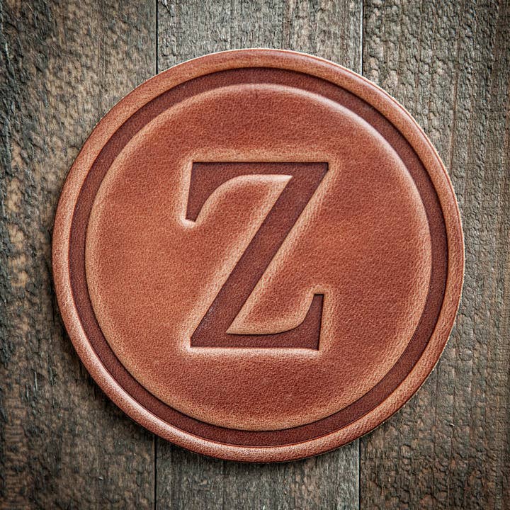 Z Monogram Letter Leren Onderzetter voor wholesale door Sugarhouse Leather