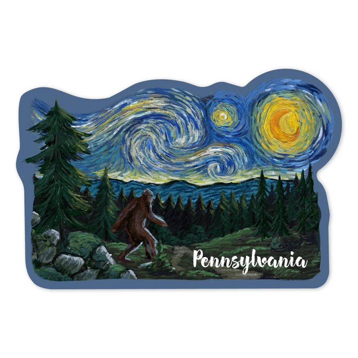 STICKERS Pennsylvania, Starry Night, Bigfoot for wholesale by Lantern Press