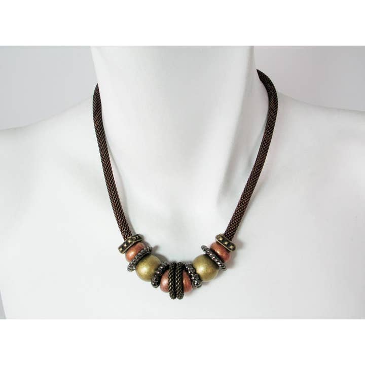 Erica Zap Designs - Wholesale Beaded/Pearl Necklace - Mesh Necklace with Metal Beads & Textured Spacers1