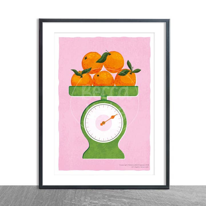 Orange kunsttryk/køkkenvægte/A4 for engroshandel hos Becca Kate Prints
