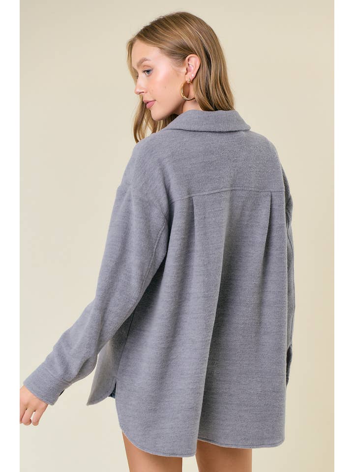 Doe and Rae - Wholesale Shirt Jacket/Shacket - Women's - Fleece Knit Button-Down Shacket W/ Patch Pocket - 10606J3