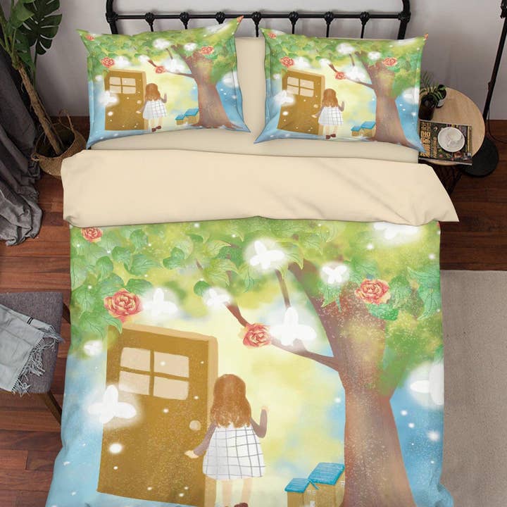 3D Grüner Baum Mädchen Haus Bettwäsche-Set Bettbezug Kissenbezüge A532 LQH für den Großhandel von Jess Art Decoration