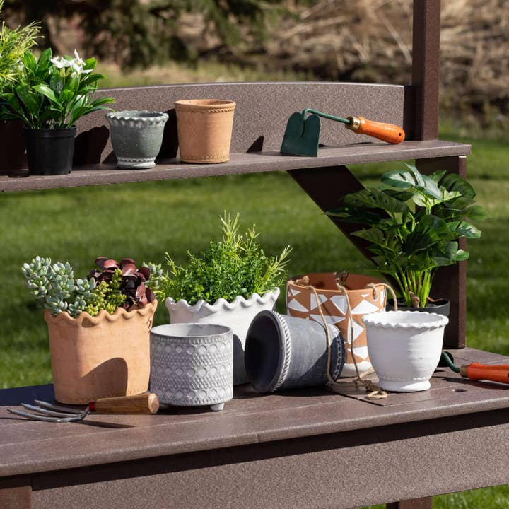 Sullivans Home Decor - Wholesale Plant Pot - White Scalloped Edge Pot Set
