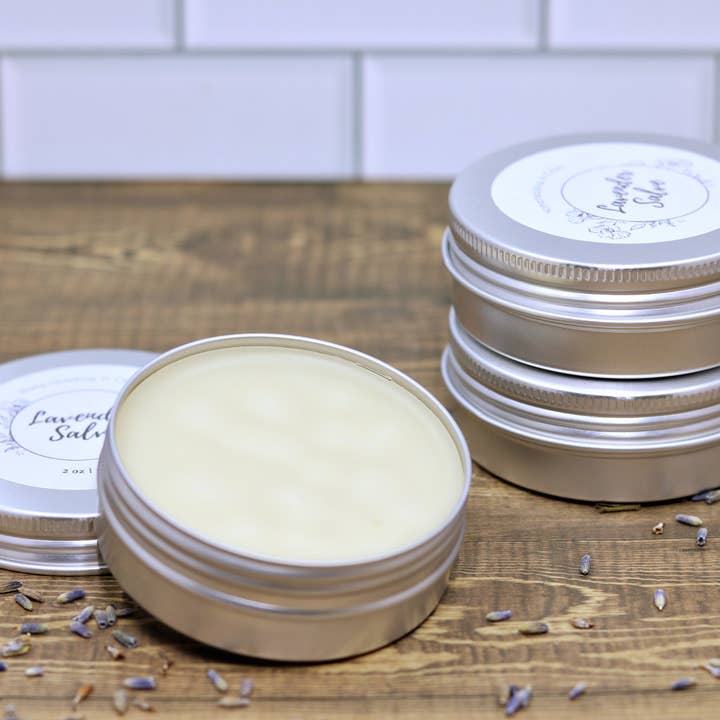 Lavender Salve | Soothing Skin Care in a 2 oz Tin for wholesale by Homesteading in Ohio LLC