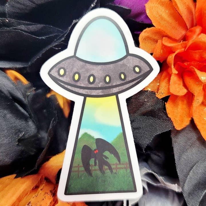 Mothman Alien Abduction klistermärke, Mothman Art för wholesale av The Dungeon Rose