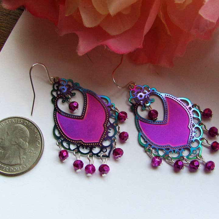 Bad Apple Designs - Wholesale Dangle Earrings - Pink/blue Glass Lightweight Chandelier Earrings