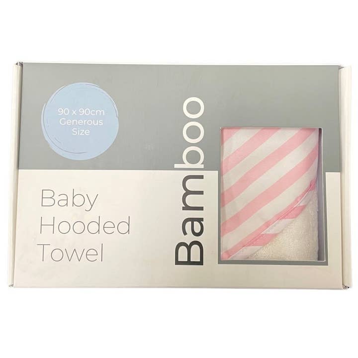 Bamboo Hooded Towel - Pink Stripe - 90x90cm for wholesale by ES Kids