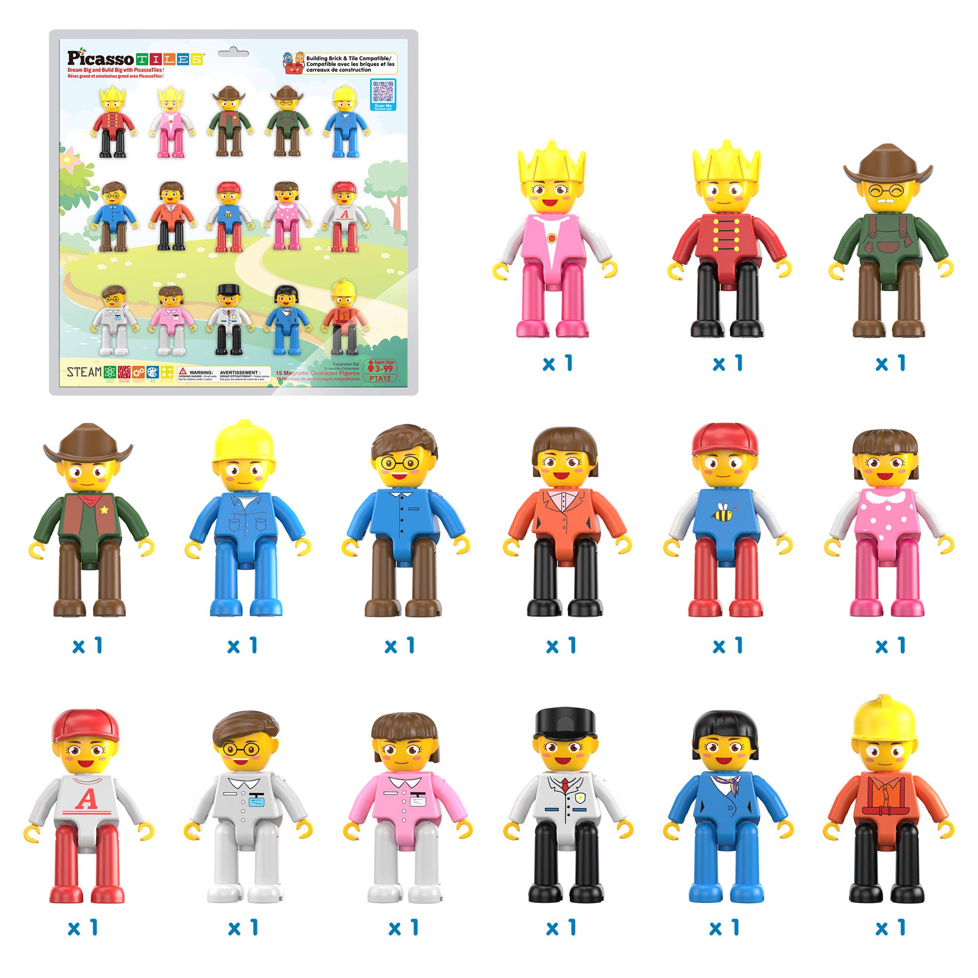 PicassoTiles - Wholesale Toy Set - Kids - PicassoTiles 15 Piece Character Figure Set PTA151