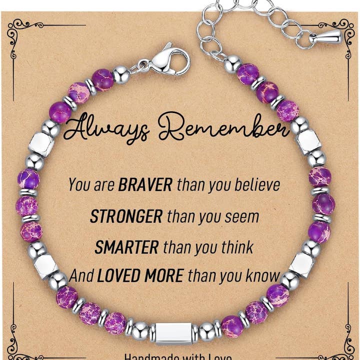 Mio Queena - Wholesale Beaded Bracelet - 4mm Stone & Stainless Steel Bead Bracelet| Blessing Card -CS9