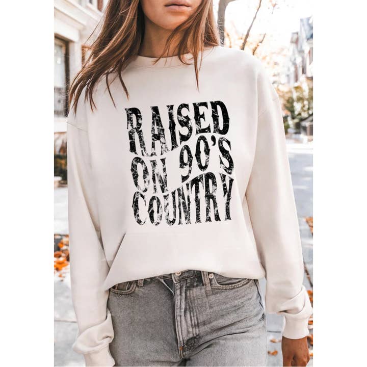 HUC-L4812 Pullover mit Grafik "Raised On 90s Country" für den Großhandel von Nobrand