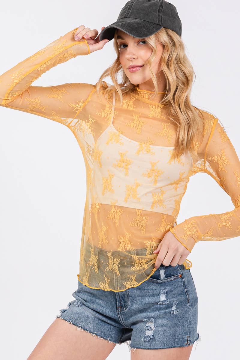 Sewn and Seen – wholesale Blus - Dam – LÅNGÄRMAD SPETSTOPP MED BLOMMÖNSTER60