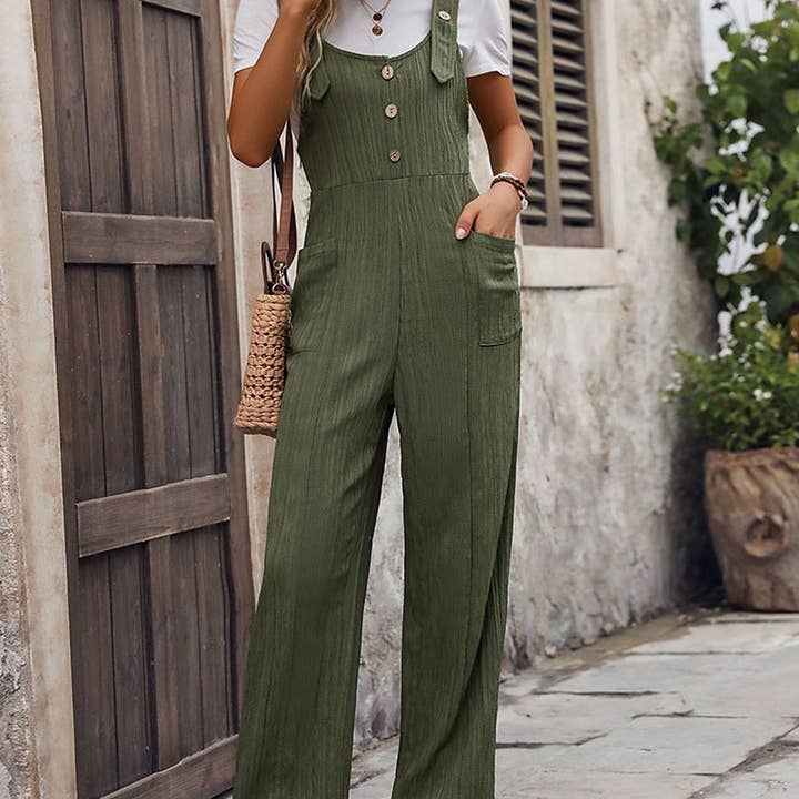 Green Casual texture of loose pleated overalls for wholesale on Faire1