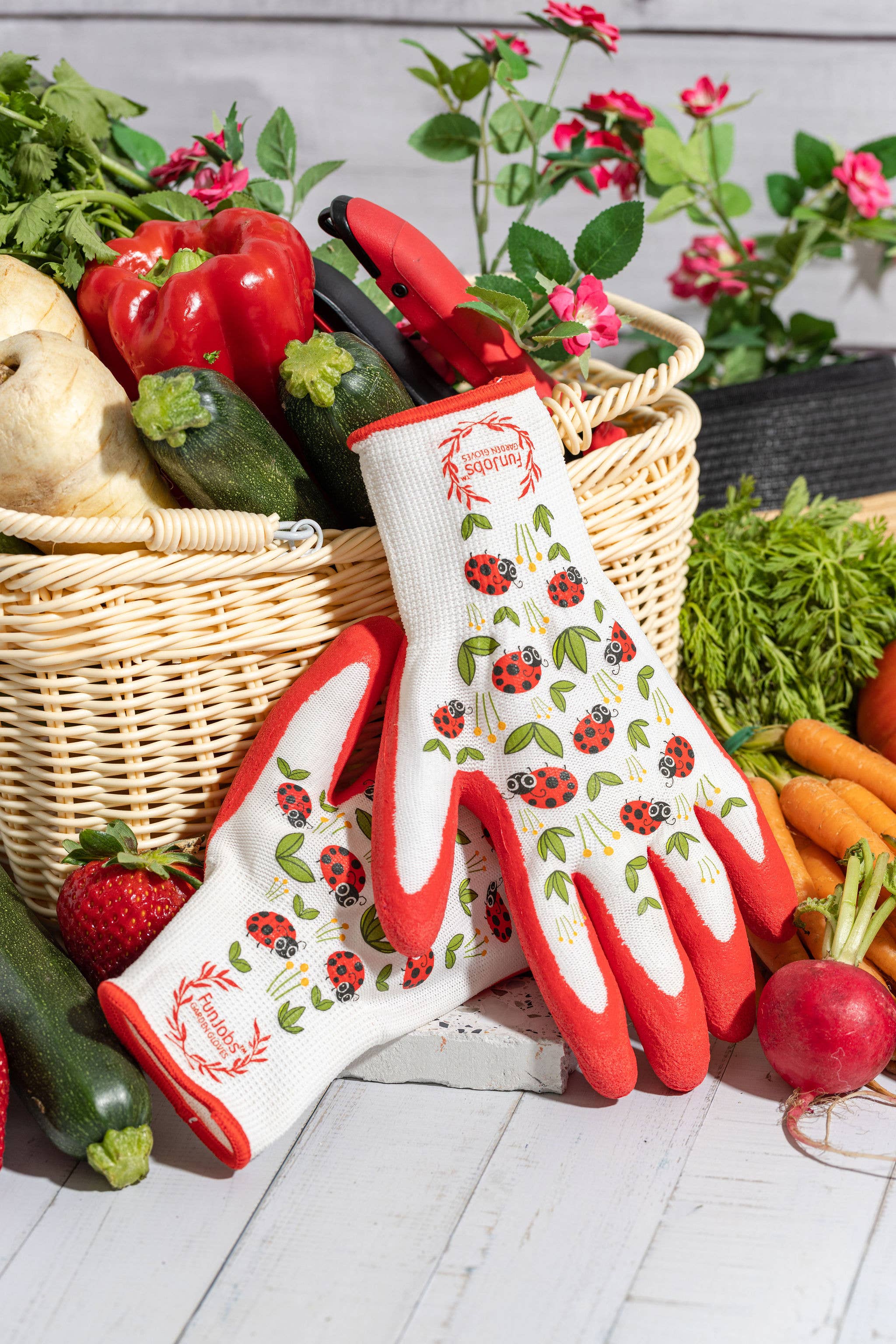 FunJobs Garden Gloves - Venta al por mayor Guantes de jardín - Guantes de jardín FunJobs con diseño de mariquitas1