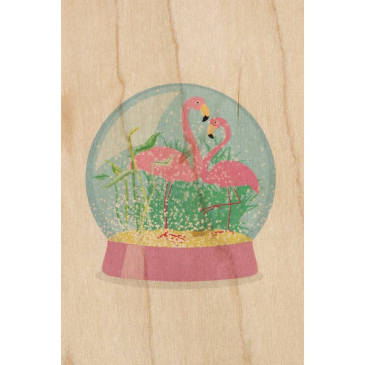 Trävykort med snöglob och flamingor för wholesale av Woodhi