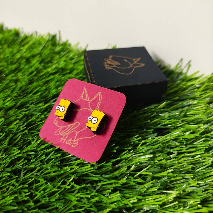 Herbs&Belles - Wholesale Stud/Post Earrings - Wooden Colorful Earrings of The Simpsons, Bart Simpson1