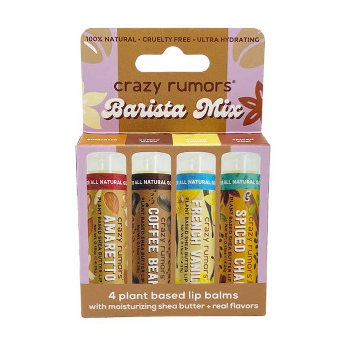 Crazy Rumors - Wholesale Lip Balm Set - All Natural, Vegan Barista Mix  -  4 Pack Lip Balm Gift Box1