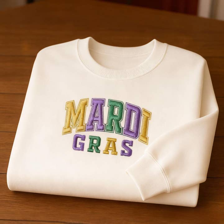 Mardi Gras Embroidered Sweatshirt, Louisiana Mardi Gras Tee for wholesale by ClevorFit