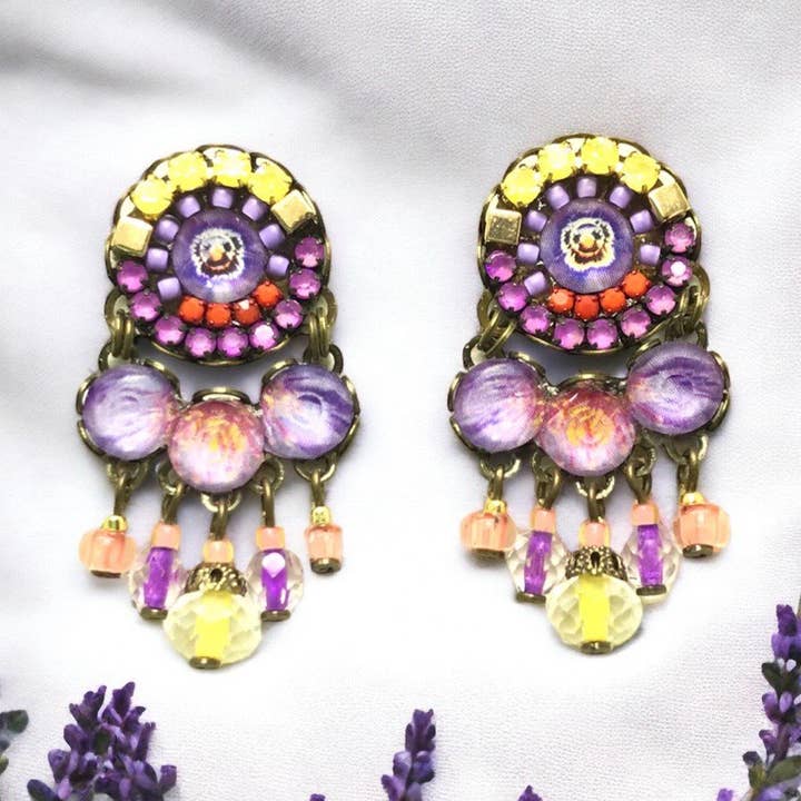 Kristallörhängen i bohemisk stil, violett för wholesale av melizijewelry