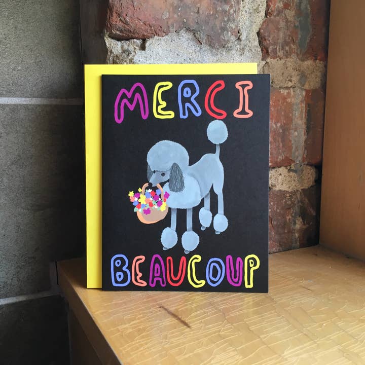 Bangs & Teeth - Wholesale Thank You Card - Merci Beaucoup card, cute dog thank you card, French card