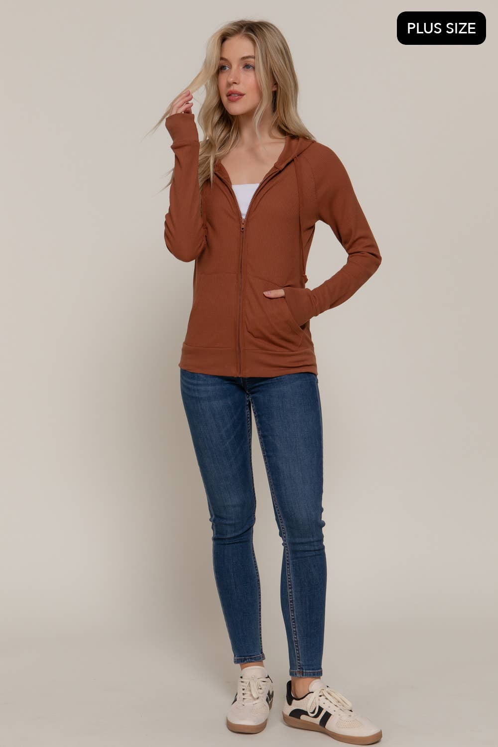 Active Basic | Active USA - Vendita all'ingrosso Felpa con cappuccio - Donna - [TAGLIA FORTE] Giacca Termica con Cappuccio a Maniche Lunghe e Tasca a Marsupio16